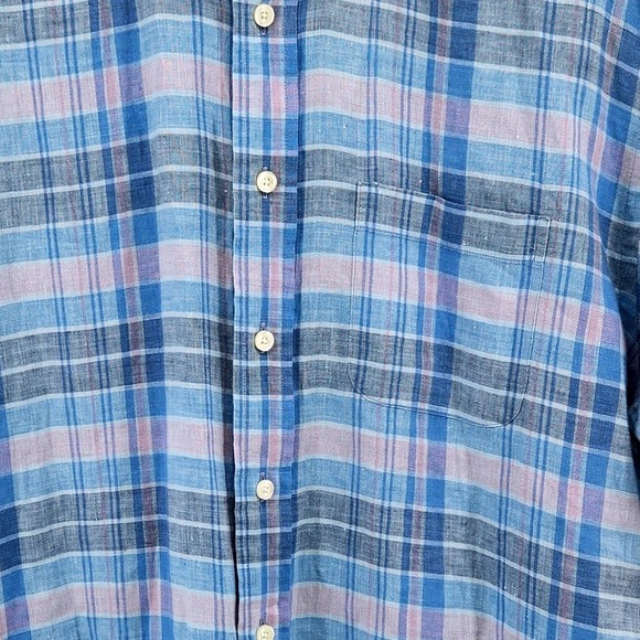 Brooks Brothers Madison Irish Linen Shirt Blue Pink Plaid Button Down Size Large - Picture 7 of 8